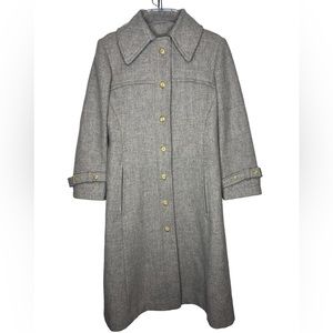 Vintage Sears Jr Bazaar Wool Coat Oatmeal Beige Long Button Up Fully Lined Small